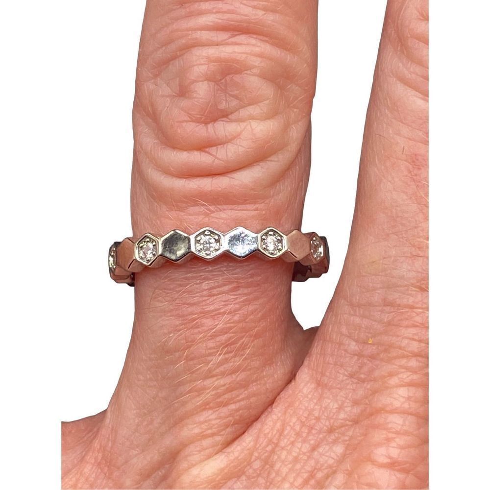 Sterling silver 925 beehive bee honeycomb pattern pave diamond cz ring size 8